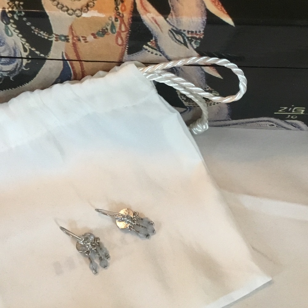 Silver-Tone Gray Drop Earrings with Crystal Accents - Picture 2 of 2